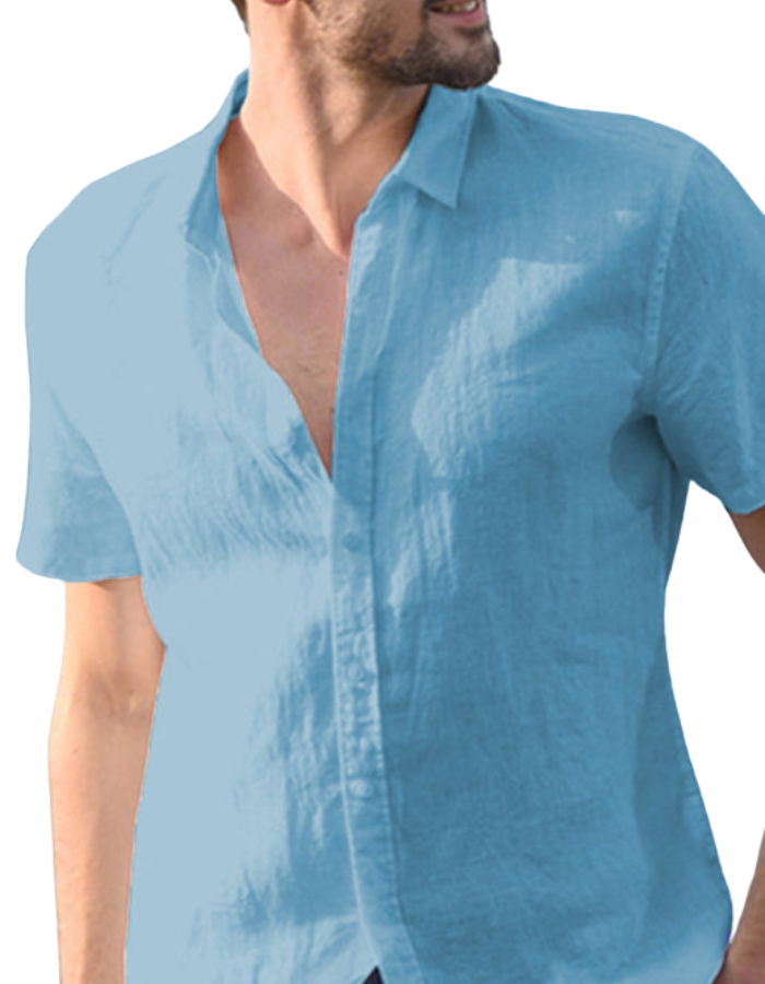 SHOPIQAT Men's Casual Linen Lapel Button Short-Sleeved Shirt - Premium  from shopiqat - Just $5.900! Shop now at shopiqat