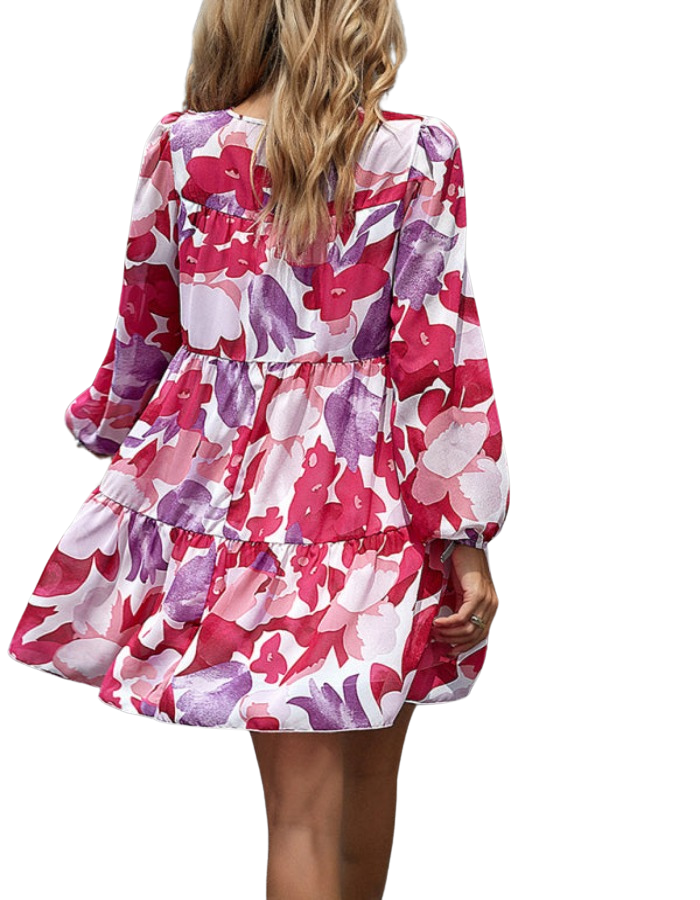 SHOPIQAT Floral Print Round Neck Skirt Chiffon Layered Dress - Premium Dresses from shopiqat - Just $10.200! Shop now at shopiqat