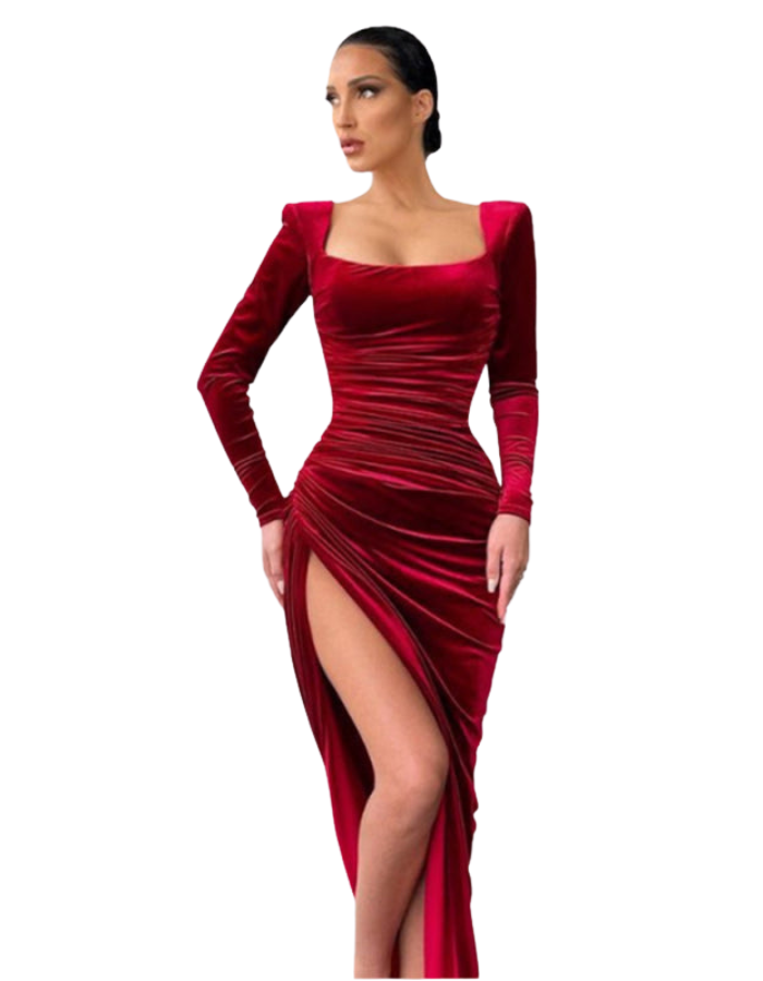 SHOPIQAT Ladies Square Neck High Waist Split Mini Gown Dress - Premium  from shopiqat - Just $9.900! Shop now at shopiqat