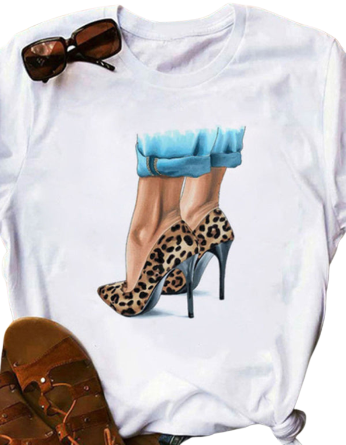 SHOPIQAT Leopard Lips Round Neck Short-Sleeved T-Shirt - Premium  from shopiqat - Just $5.250! Shop now at shopiqat