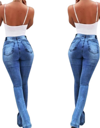 SHOPIQAT High Waist Slit Hem Flare Jeans