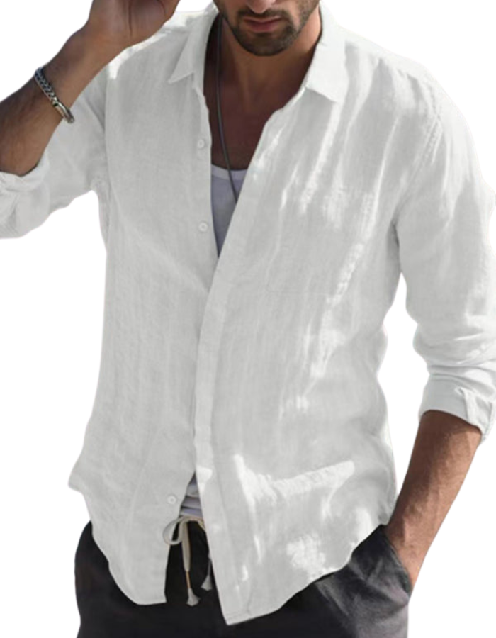 SHOPIQAT Casual Long Sleeved Cotton Linen Solid colour Shirt - Premium  from shopiqat - Just $7.300! Shop now at shopiqat