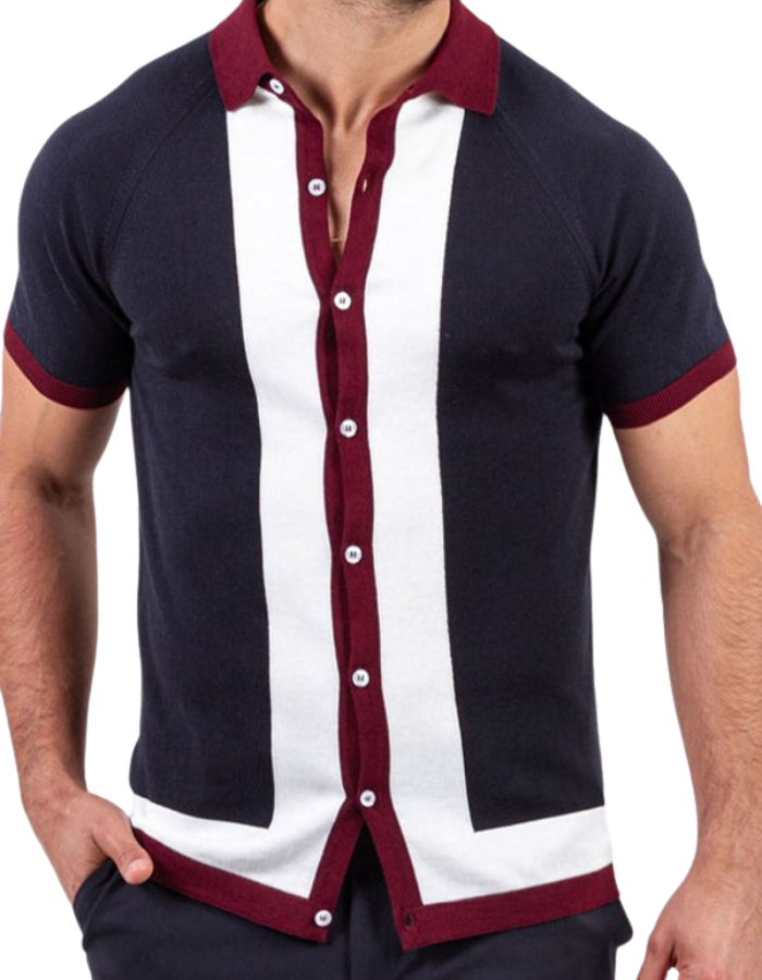 SHOPIQAT Men's Single Breasted Paneled Colour Contrast Short Sleeve Shirt - Premium  from shopiqat - Just $9.250! Shop now at shopiqat
