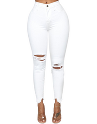 SHOPIQAT High Waist Chew Hem Ripped Ankle Cigarette Jeans