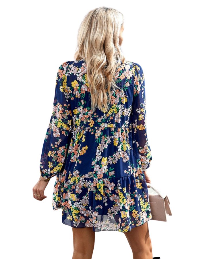 SHOPIQAT Floral Print Round Neck Skirt Chiffon Layered Dress - Premium Dresses from shopiqat - Just $10.200! Shop now at shopiqat
