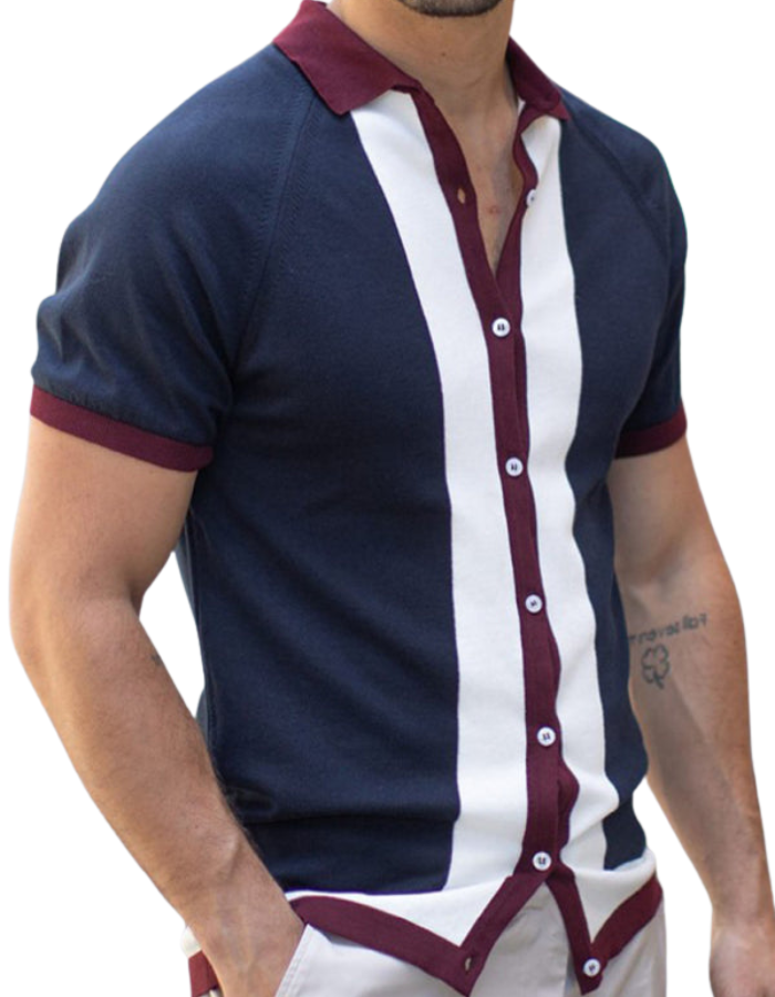 SHOPIQAT Men's Single Breasted Paneled Colour Contrast Short Sleeve Shirt - Premium  from shopiqat - Just $9.250! Shop now at shopiqat