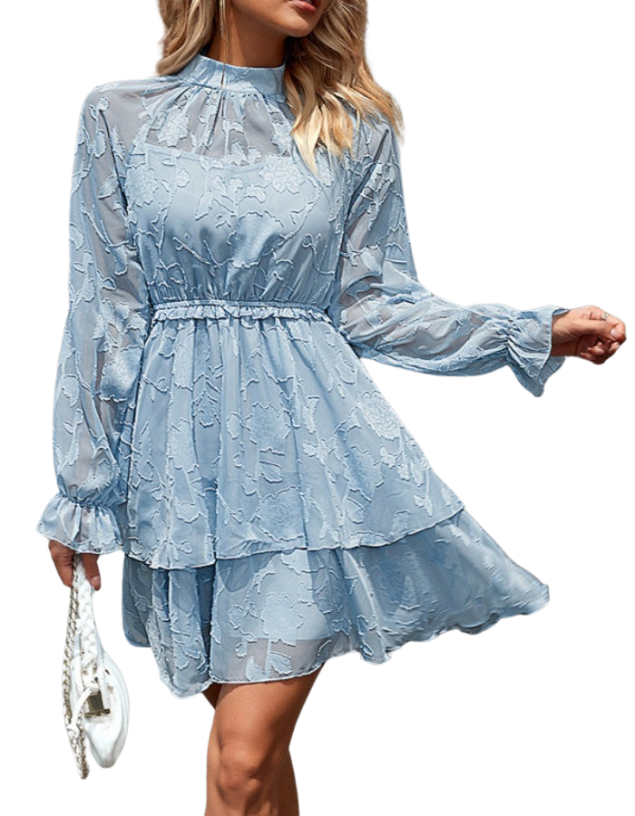 SHOPIQAT New Style Elegant Jacquard Round Neck Long-Sleeved Dress - Premium Dresses from shopiqat - Just $10.750! Shop now at shopiqat
