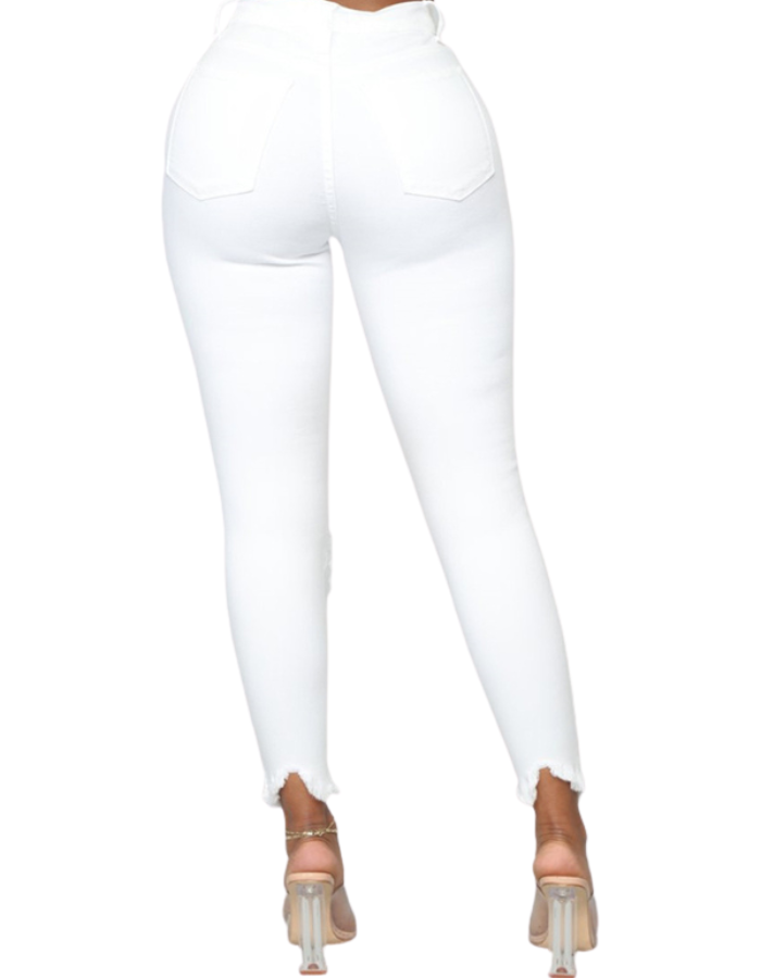 SHOPIQAT High Waist Chew Hem Ripped Ankle Cigarette Jeans
