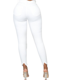 SHOPIQAT High Waist Chew Hem Ripped Ankle Cigarette Jeans