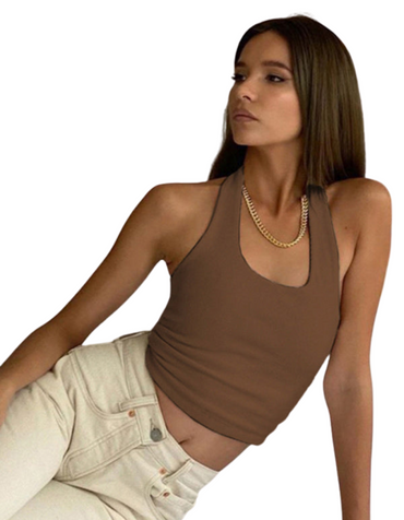 SHOPIQAT Women's Solid Colour Halter Neck Tank Top - Premium  from shopiqat - Just $5.750! Shop now at shopiqat