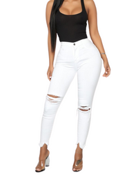 SHOPIQAT High Waist Chew Hem Ripped Ankle Cigarette Jeans