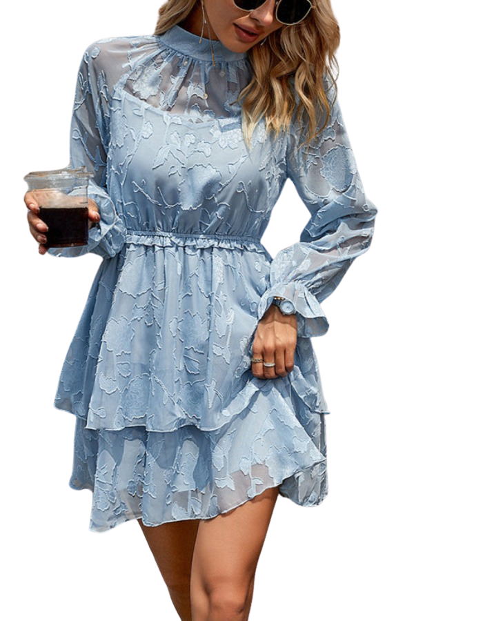 SHOPIQAT New Style Elegant Jacquard Round Neck Long-Sleeved Dress - Premium Dresses from shopiqat - Just $10.750! Shop now at shopiqat