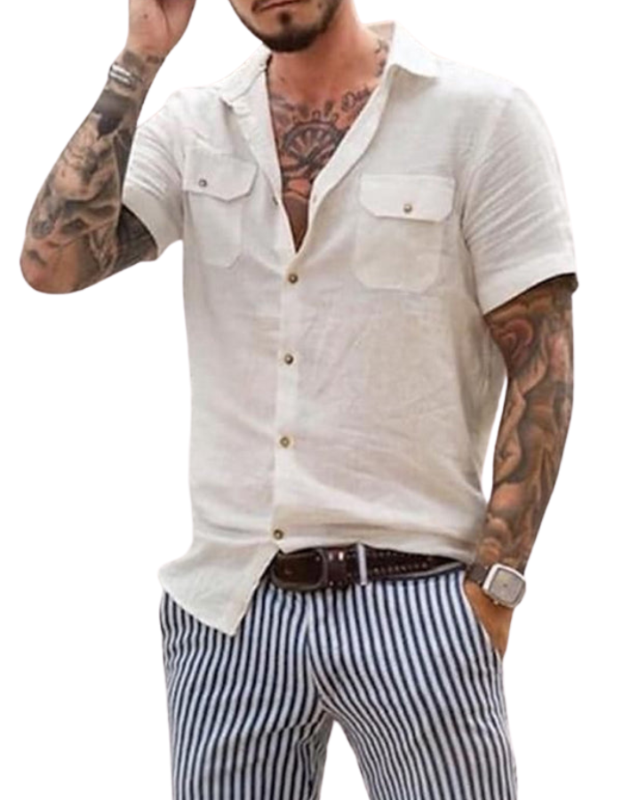 SHOPIQAT Men's Woven Casual Two Pocket Short Sleeve Shirt - Premium  from shopiqat - Just $9.400! Shop now at shopiqat