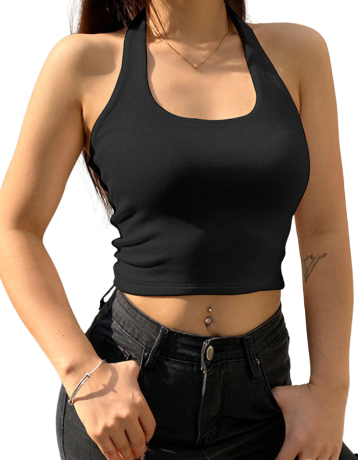 SHOPIQAT Women's Solid Colour Halter Neck Tank Top - Premium  from shopiqat - Just $5.750! Shop now at shopiqat