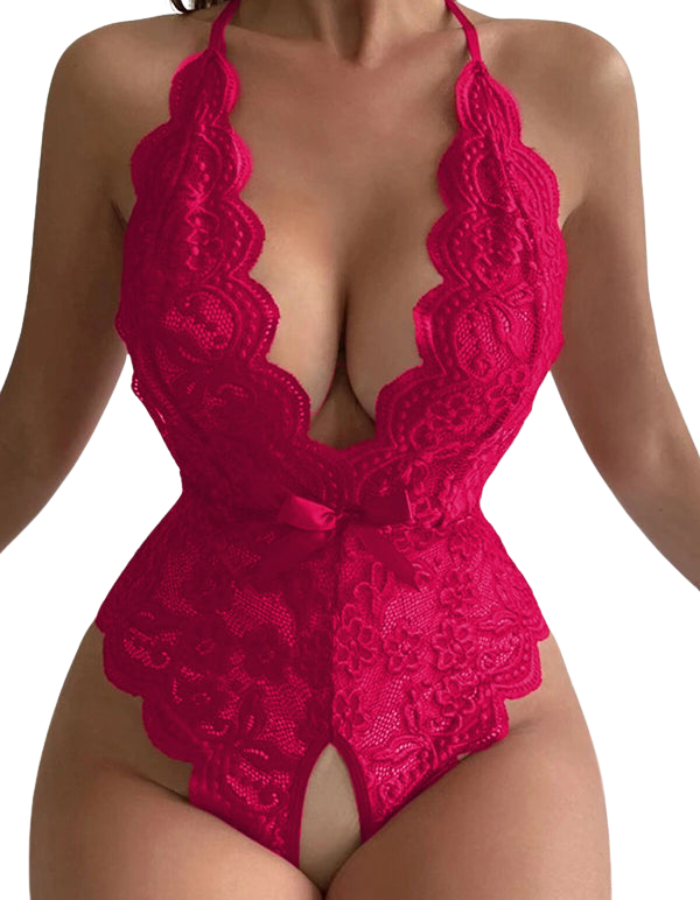 SHOPIQAT Women's Halter Neck Strap Backless Lace Bodysuit - Premium lingerie from shopiqat - Just $6.500! Shop now at shopiqat