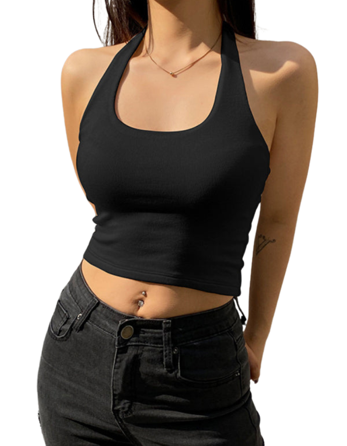 SHOPIQAT Women's Solid Colour Halter Neck Tank Top - Premium  from shopiqat - Just $5.750! Shop now at shopiqat