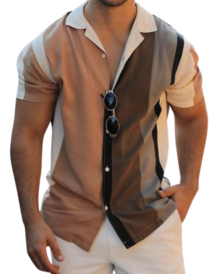 SHOPIQAT Men's New Striped Casual Lapel Short Sleeve Shirt - Premium  from shopiqat - Just $7.100! Shop now at shopiqat