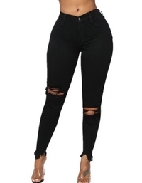 SHOPIQAT High Waist Chew Hem Ripped Ankle Cigarette Jeans