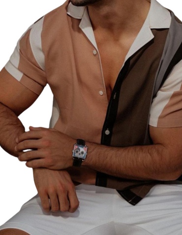 SHOPIQAT Men's New Striped Casual Lapel Short Sleeve Shirt - Premium  from shopiqat - Just $7.100! Shop now at shopiqat