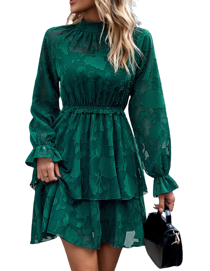 SHOPIQAT New Style Elegant Jacquard Round Neck Long-Sleeved Dress - Premium Dresses from shopiqat - Just $10.750! Shop now at shopiqat