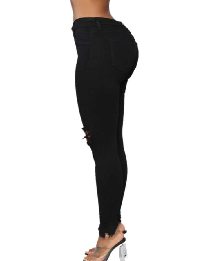 SHOPIQAT High Waist Chew Hem Ripped Ankle Cigarette Jeans
