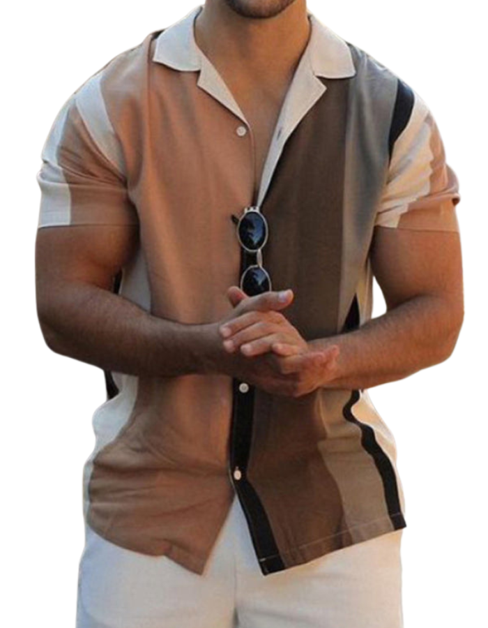 SHOPIQAT Men's New Striped Casual Lapel Short Sleeve Shirt - Premium  from shopiqat - Just $7.100! Shop now at shopiqat