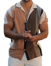 SHOPIQAT Men's New Striped Casual Lapel Short Sleeve Shirt - Premium  from shopiqat - Just $7.100! Shop now at shopiqat