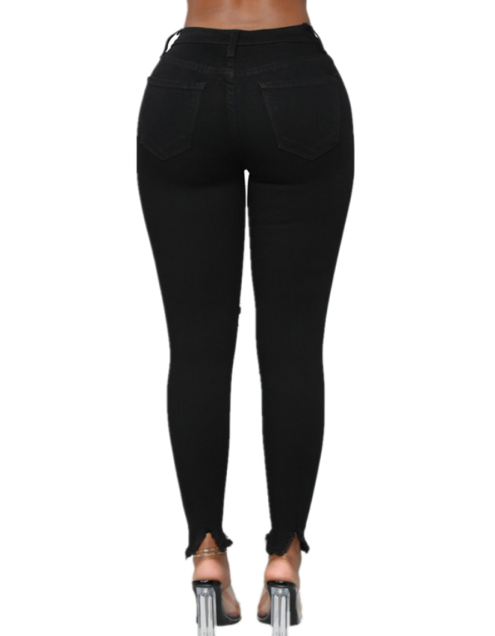 SHOPIQAT High Waist Chew Hem Ripped Ankle Cigarette Jeans