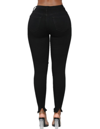 SHOPIQAT High Waist Chew Hem Ripped Ankle Cigarette Jeans