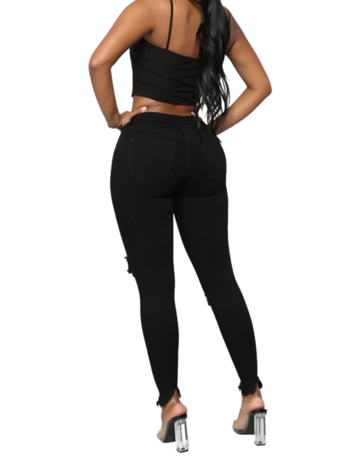 SHOPIQAT High Waist Chew Hem Ripped Ankle Cigarette Jeans