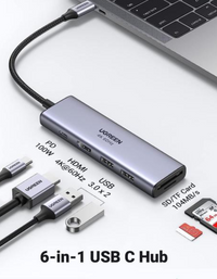 Ugreen USB C Hub 4K 60Hz, 6-in-1 USB C to USB Adapter with 100W PD