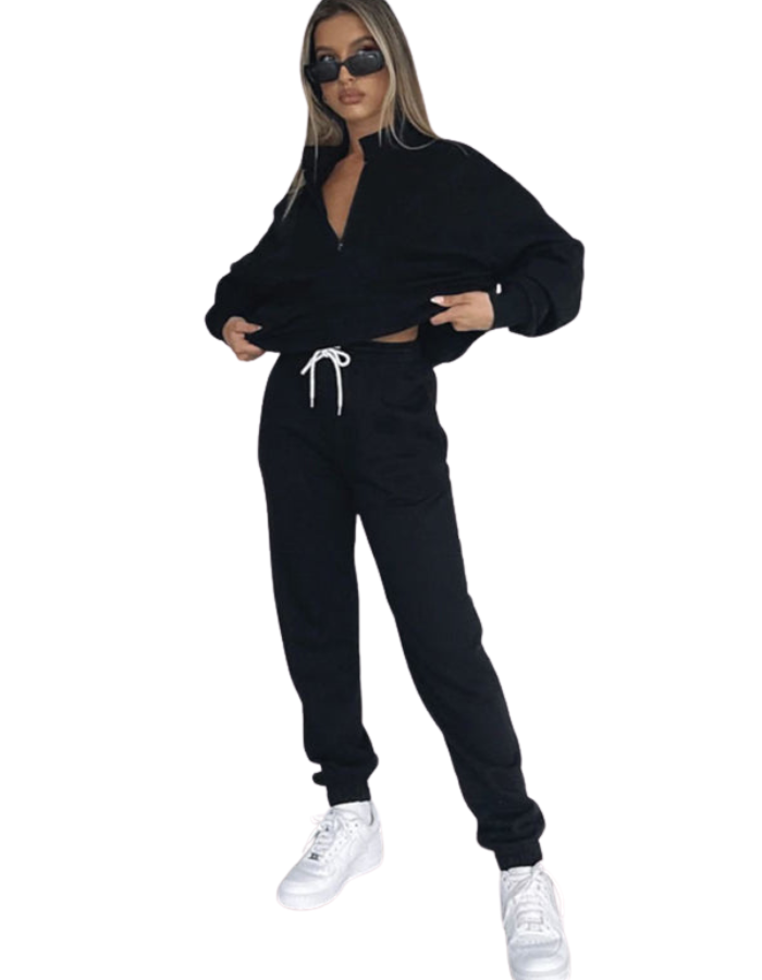 SHOPIQAT Women's New Solid Colour Stand-Up Collar Zipper Pullover Long-Sleeved Sweatshirt and Trousers Suit - Premium  from shopiqat - Just $15.900! Shop now at shopiqat