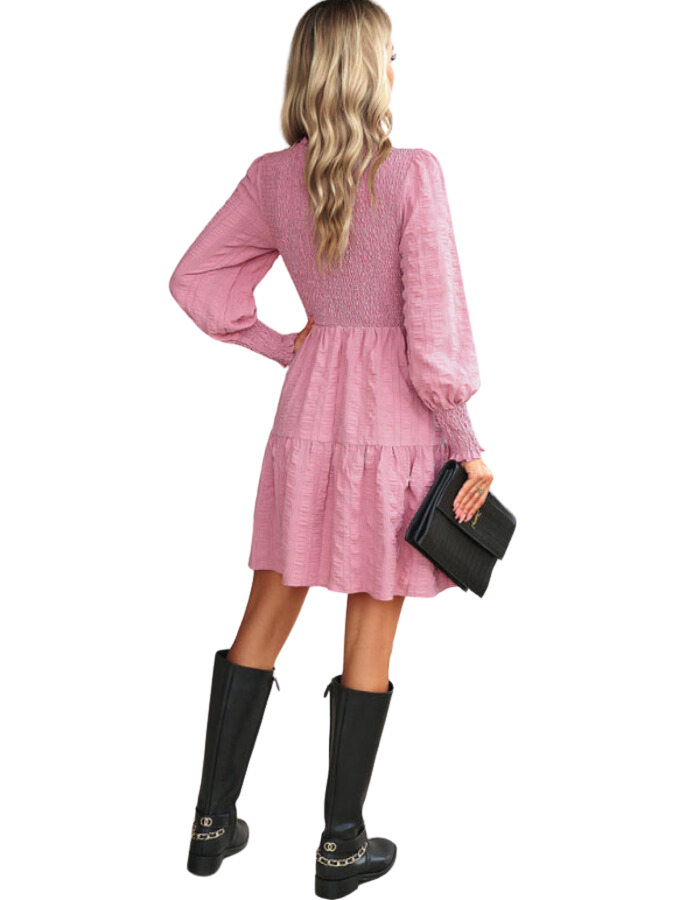 SHOPIQAT Women's Pleated Solid Color Long-Sleeved Dress - Premium Dresses from shopiqat - Just $10.600! Shop now at shopiqat