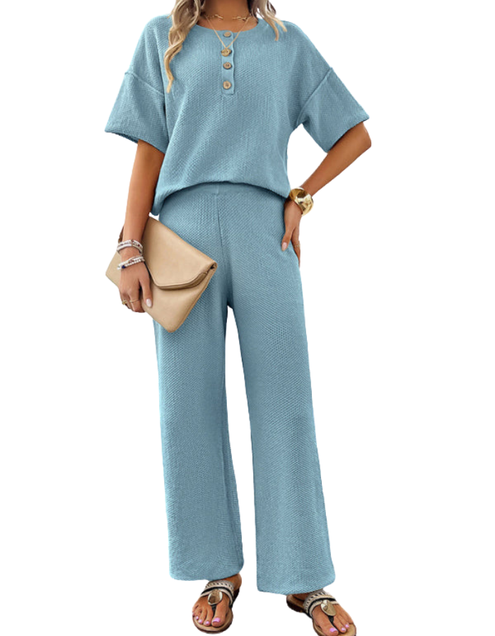 SHOPIQAT New Spring and Summer Casual Knitted Short-Sleeved Trousers Suit - Premium  from shopiqat - Just $16.750! Shop now at shopiqat