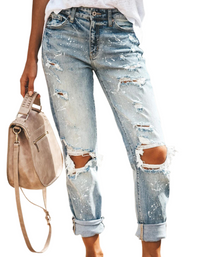 SHOPIQAT Five-Pocket Straight Leg Cuffed Denim Jeans