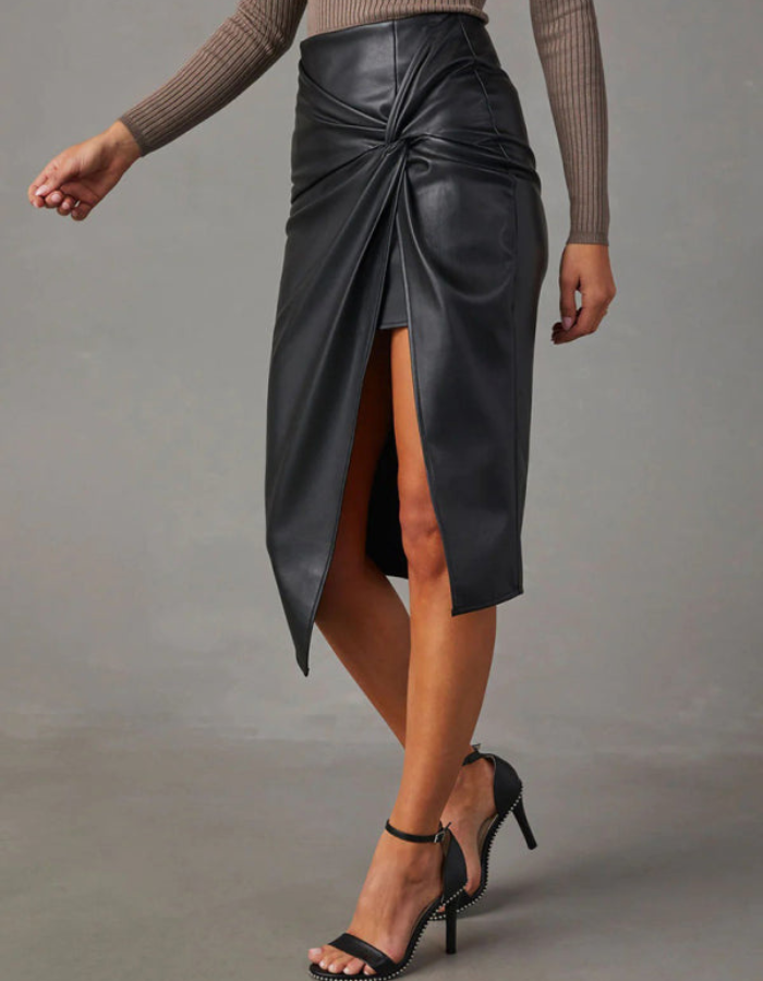 SHOPIQAT New Solid Colour Slit Mid-Length Girl Leather Skirt - Premium  from shopiqat - Just $9.700! Shop now at shopiqat