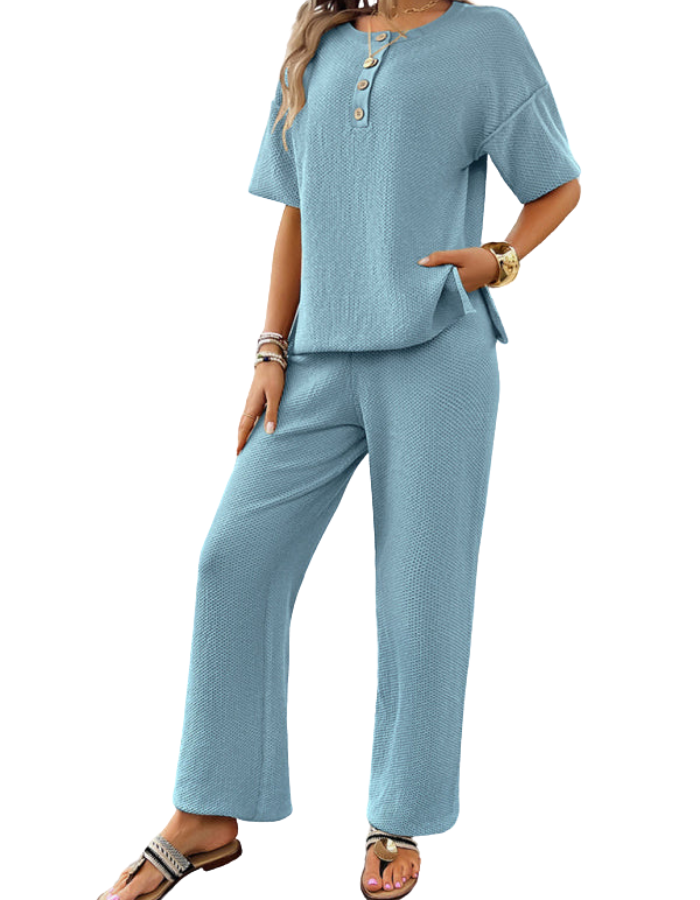 SHOPIQAT New Spring and Summer Casual Knitted Short-Sleeved Trousers Suit - Premium  from shopiqat - Just $16.750! Shop now at shopiqat