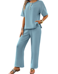SHOPIQAT New Spring and Summer Casual Knitted Short-Sleeved Trousers Suit - Premium  from shopiqat - Just $16.750! Shop now at shopiqat