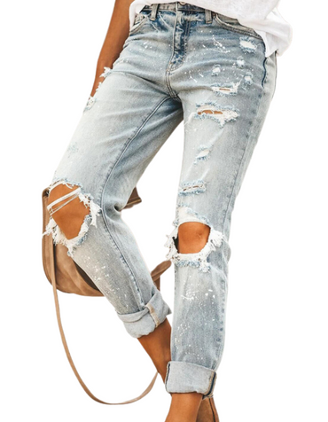 SHOPIQAT Five-Pocket Straight Leg Cuffed Denim Jeans