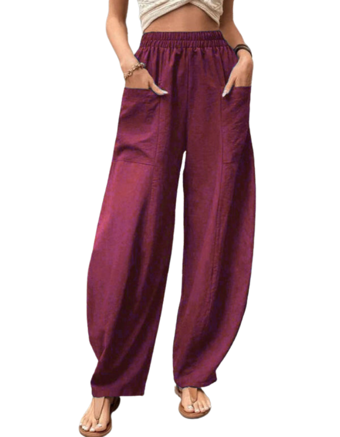 SHOPIQAT Women's Pants Solid Colour Pocket Casual Elastic Pants Trousers - Premium  from shopiqat - Just $8.250! Shop now at shopiqat