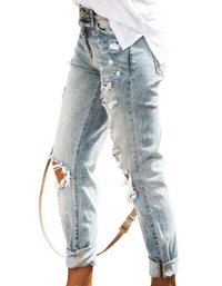 SHOPIQAT Five-Pocket Straight Leg Cuffed Denim Jeans