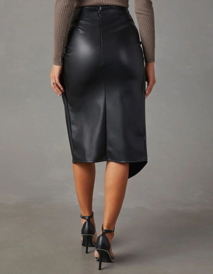 SHOPIQAT New Solid Colour Slit Mid-Length Girl Leather Skirt - Premium  from shopiqat - Just $9.700! Shop now at shopiqat