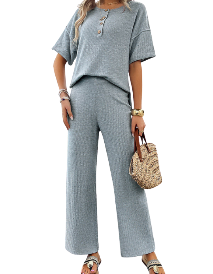 SHOPIQAT New Spring and Summer Casual Knitted Short-Sleeved Trousers Suit - Premium  from shopiqat - Just $16.750! Shop now at shopiqat