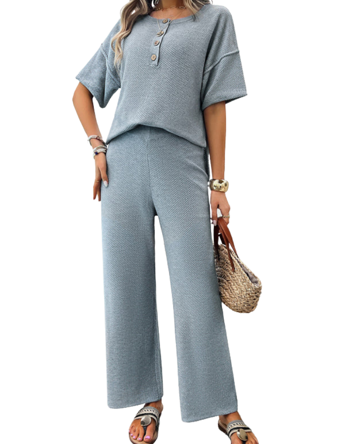 SHOPIQAT New Spring and Summer Casual Knitted Short-Sleeved Trousers Suit - Premium  from shopiqat - Just $16.750! Shop now at shopiqat