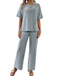 SHOPIQAT New Spring and Summer Casual Knitted Short-Sleeved Trousers Suit - Premium  from shopiqat - Just $16.750! Shop now at shopiqat