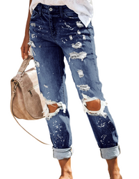 SHOPIQAT Five-Pocket Straight Leg Cuffed Denim Jeans