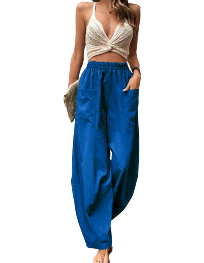 SHOPIQAT Women's Pants Solid Colour Pocket Casual Elastic Pants Trousers - Premium  from shopiqat - Just $8.250! Shop now at shopiqat