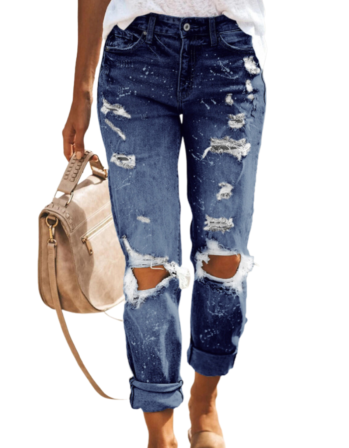SHOPIQAT Five-Pocket Straight Leg Cuffed Denim Jeans