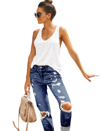 SHOPIQAT Five-Pocket Straight Leg Cuffed Denim Jeans