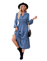 SHOPIQAT Casual Shirt Collar Button Waist Long Sleeve Dress - Premium Dresses from shopiqat - Just $11.300! Shop now at shopiqat